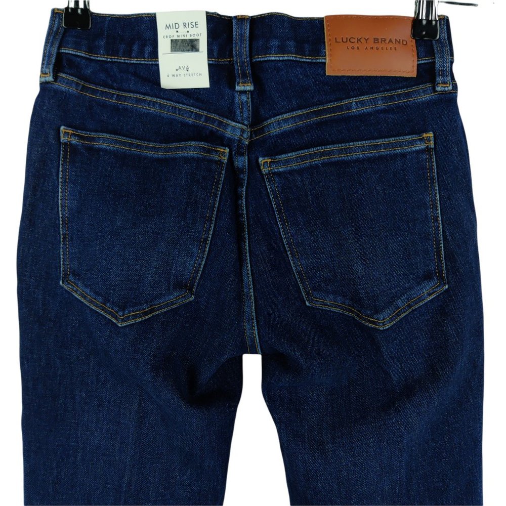 NWT Lucky Brand Mid Rise Ava Crop Mini Boot Cut Dark Wash Raw Hem Jeans - Picture 7 of 9